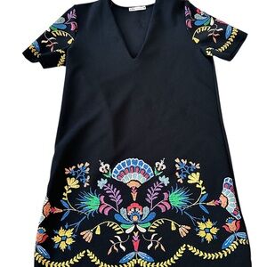 Zara Black Textured V-Neck Dress